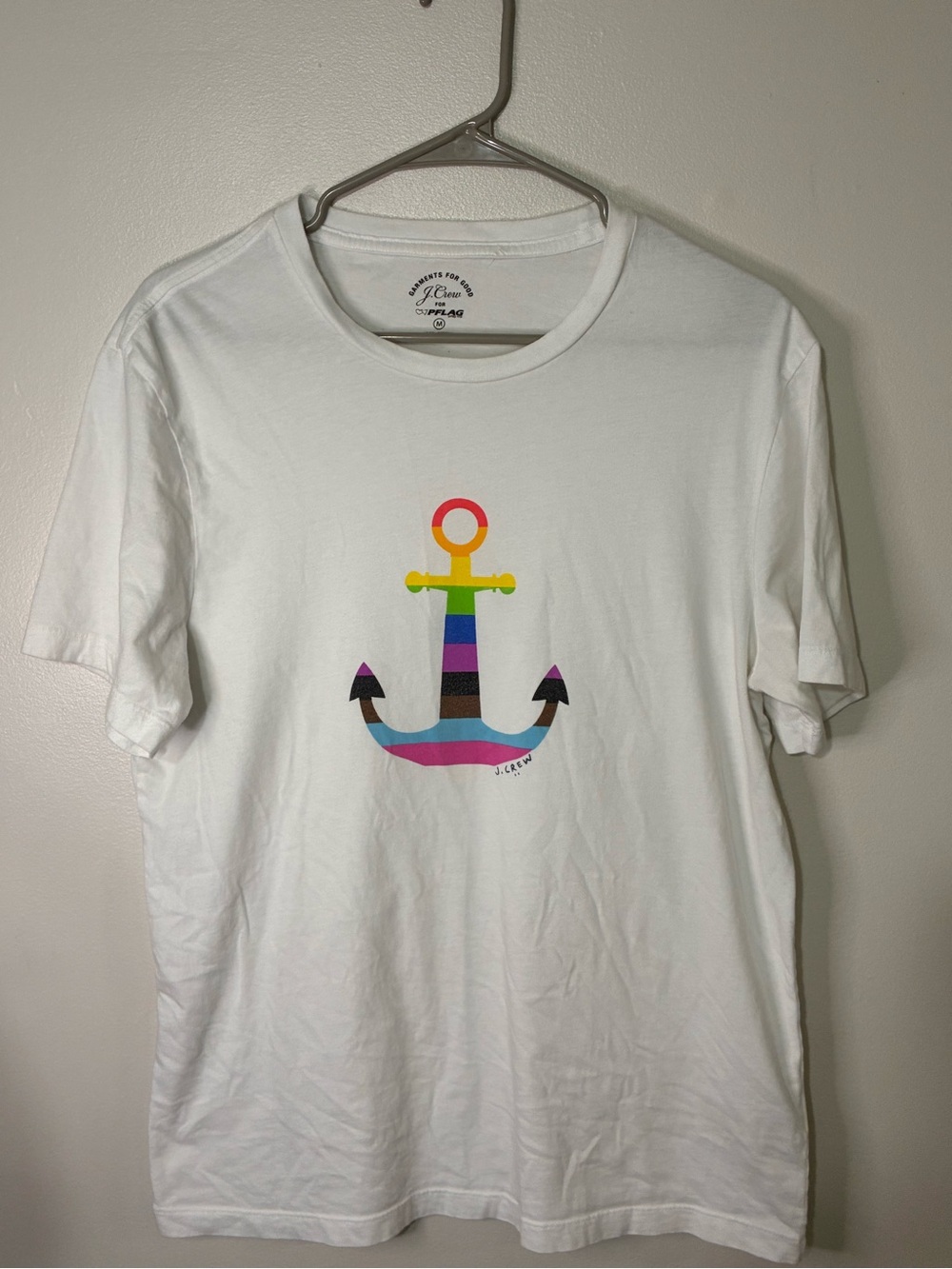 J. Crew White Short-Sleeve Tee with Rainbow Anchor Graphic